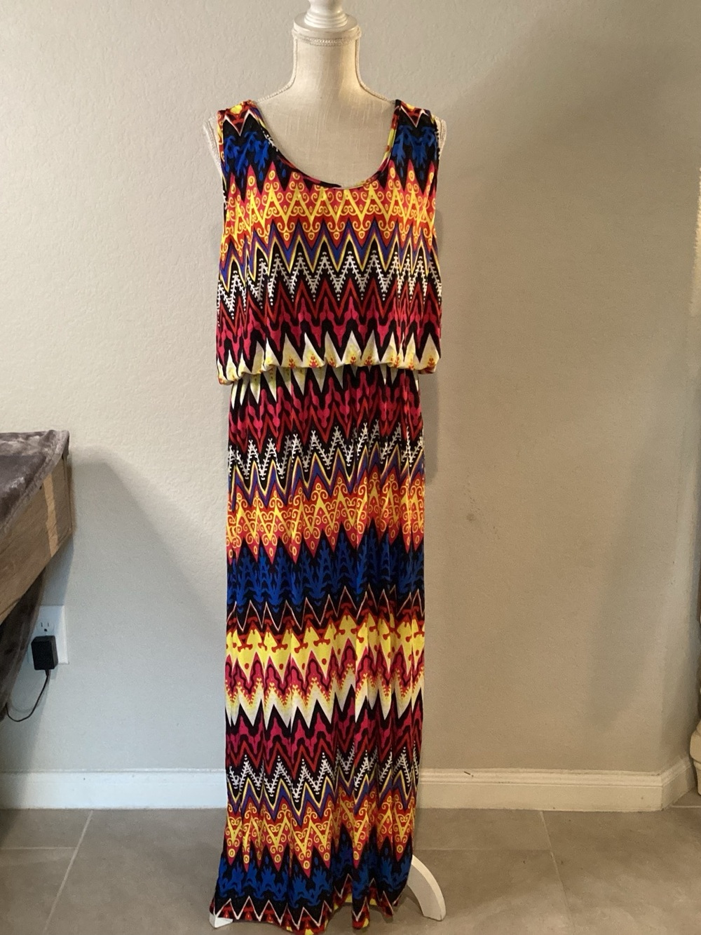Magic Multicolor Chevron Maxi Dress with Red, Yellow, Blue